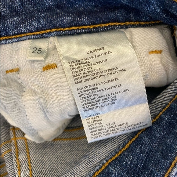 L'AGENCE || Audrina High Rise Straight Distressed Destructed Jeans Blue 25 - Picture 7 of 8